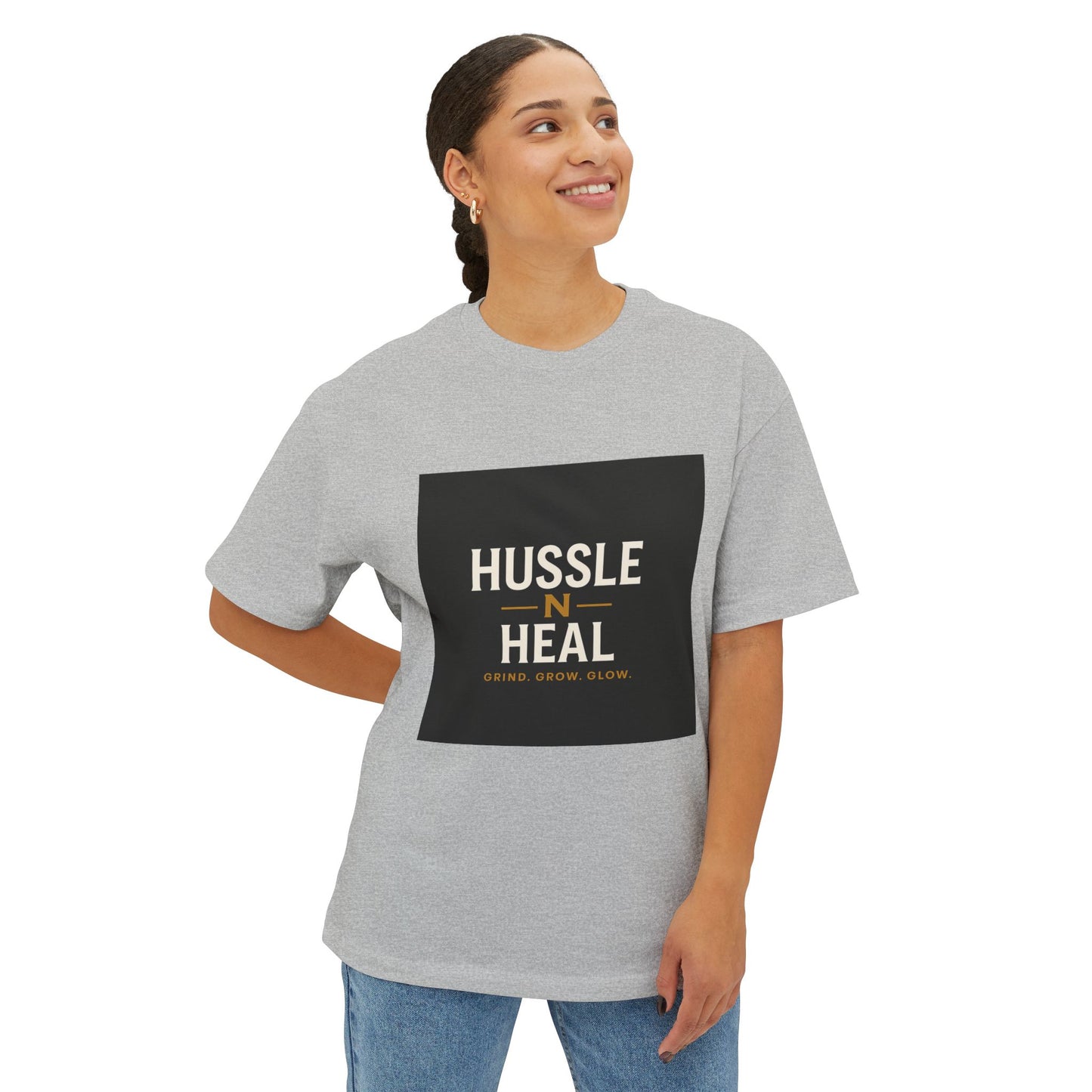 Unisex Oversized Boxy Tee - Hussle N Heal, Comfortable Casual Wear, Gift for Him/Her, Motivational Shirt, Relaxed Fit