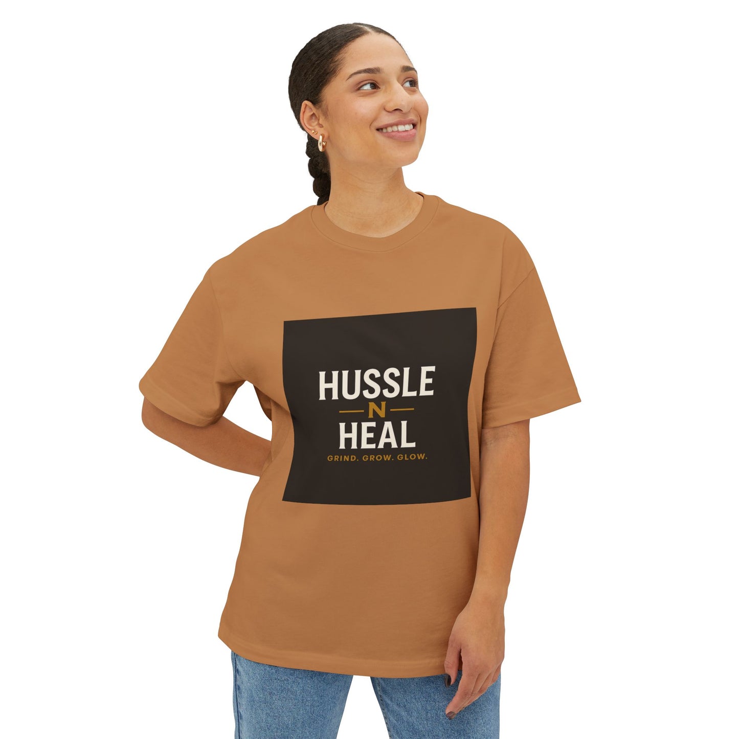 Unisex Oversized Boxy Tee - Hussle N Heal, Comfortable Casual Wear, Gift for Him/Her, Motivational Shirt, Relaxed Fit