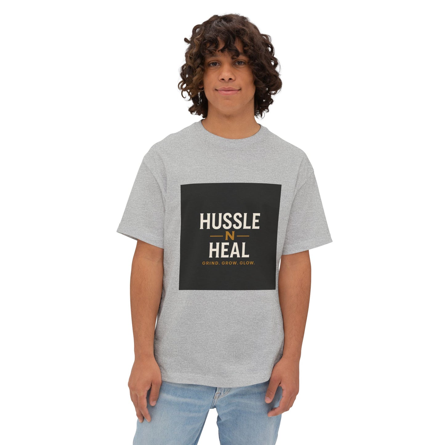 Unisex Oversized Boxy Tee - Hussle N Heal, Comfortable Casual Wear, Gift for Him/Her, Motivational Shirt, Relaxed Fit