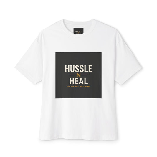 Unisex Oversized Boxy Tee - Hussle N Heal, Comfortable Casual Wear, Gift for Him/Her, Motivational Shirt, Relaxed Fit