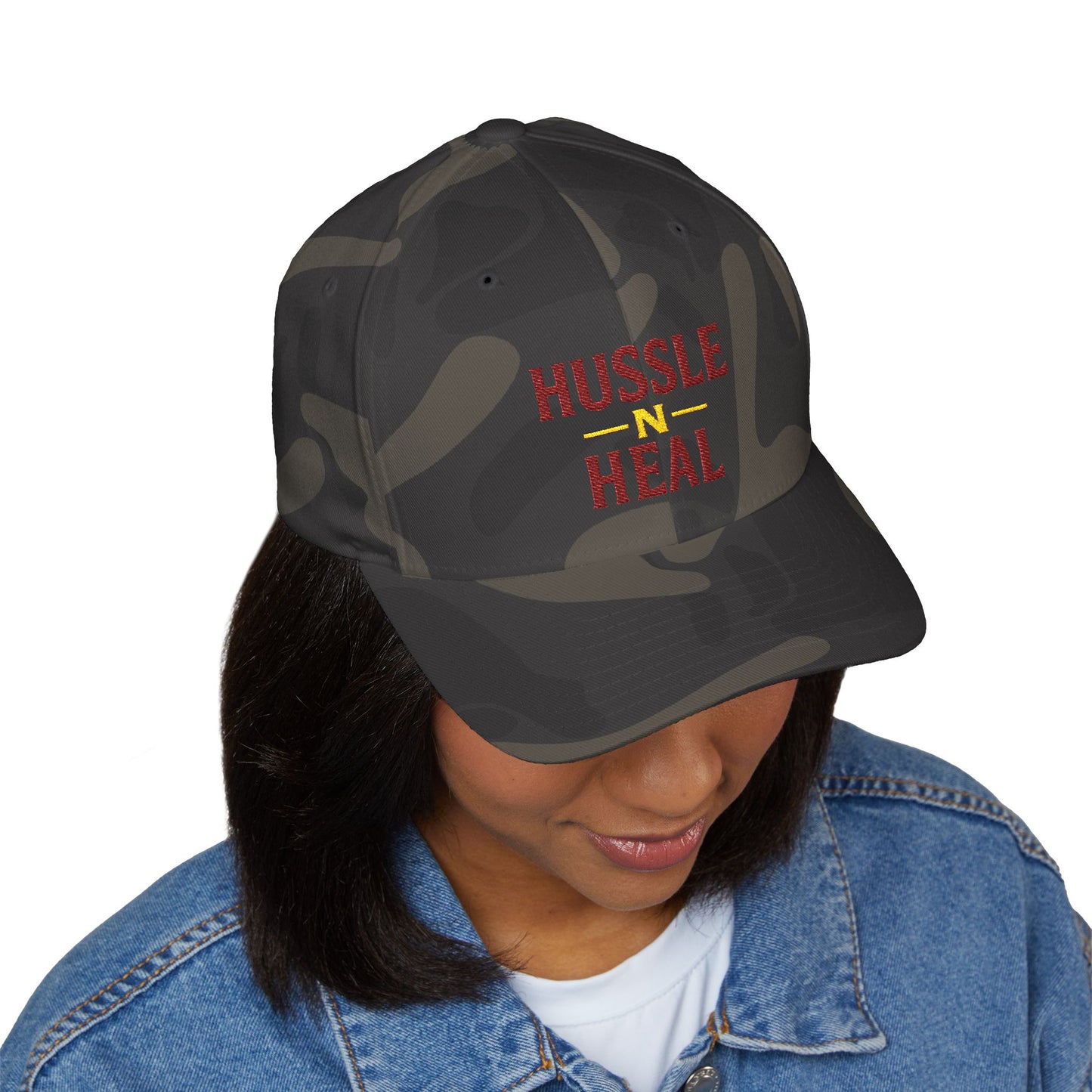 Hussle N Heal Cap, Motivational Hat, Embroidered Closed-Back Structured Cap, Workout Gear, Inspirational Gift, Casual Fashion