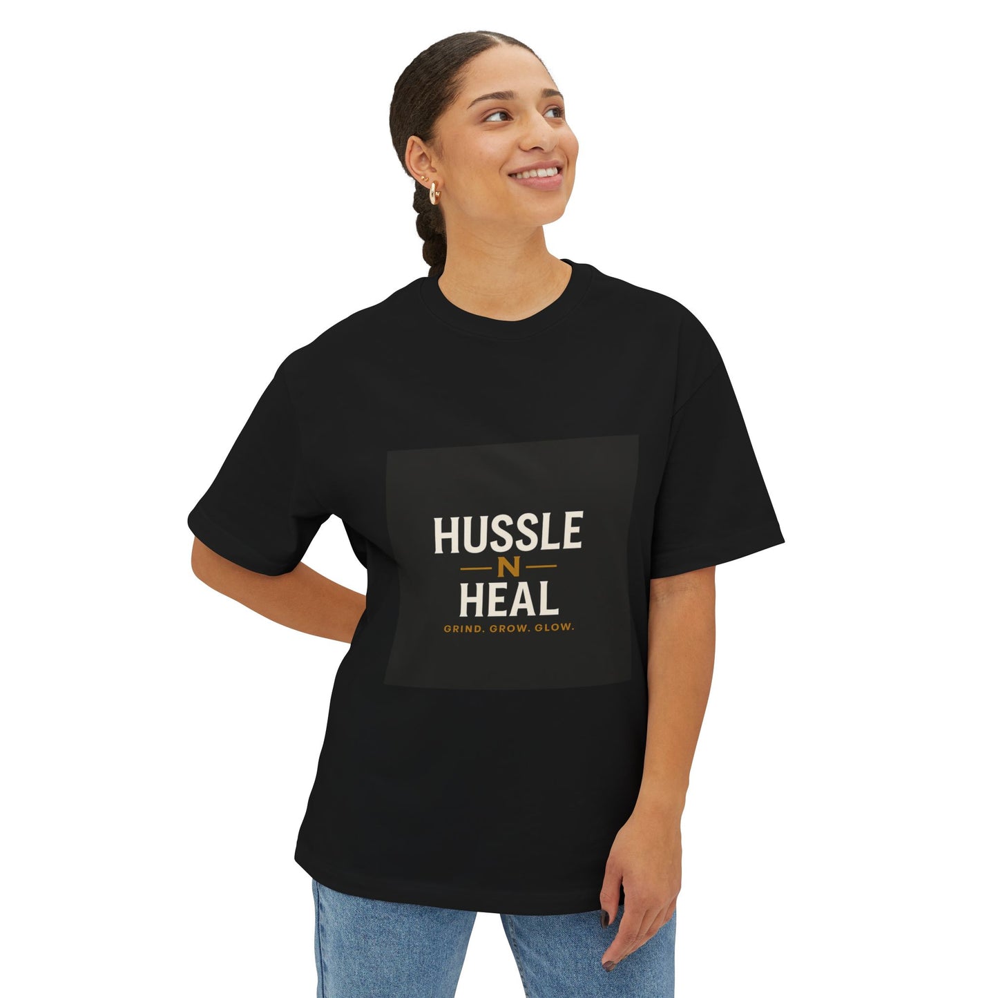 Unisex Oversized Boxy Tee - Hussle N Heal, Comfortable Casual Wear, Gift for Him/Her, Motivational Shirt, Relaxed Fit