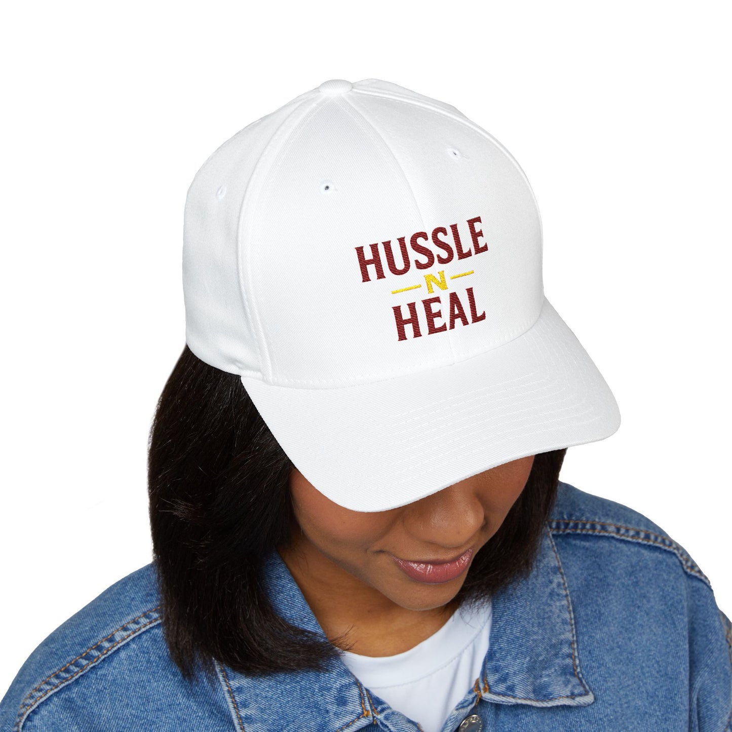 Hussle N Heal Cap, Motivational Hat, Embroidered Closed-Back Structured Cap, Workout Gear, Inspirational Gift, Casual Fashion