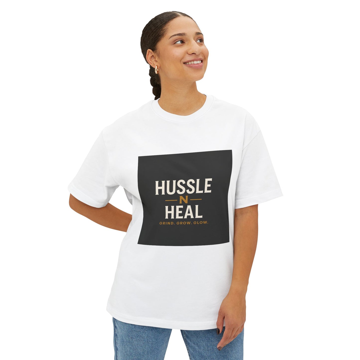 Unisex Oversized Boxy Tee - Hussle N Heal, Comfortable Casual Wear, Gift for Him/Her, Motivational Shirt, Relaxed Fit
