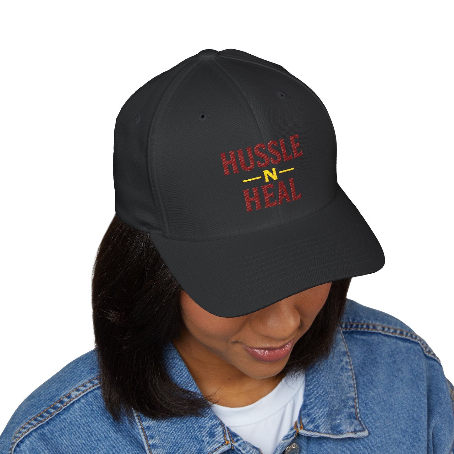 Hussle N Heal Cap, Motivational Hat, Embroidered Closed-Back Structured Cap, Workout Gear, Inspirational Gift, Casual Fashion