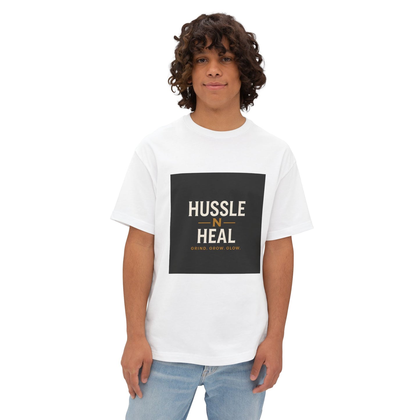 Unisex Oversized Boxy Tee - Hussle N Heal, Comfortable Casual Wear, Gift for Him/Her, Motivational Shirt, Relaxed Fit