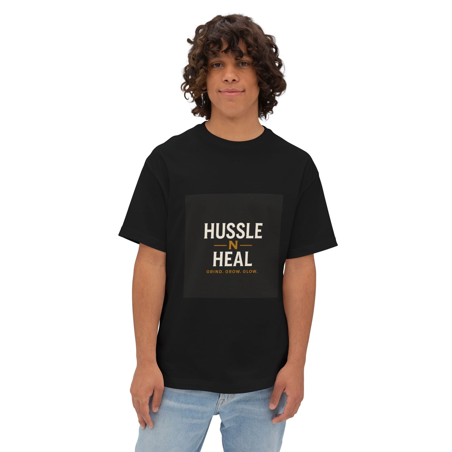 Unisex Oversized Boxy Tee - Hussle N Heal, Comfortable Casual Wear, Gift for Him/Her, Motivational Shirt, Relaxed Fit